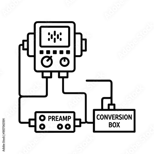 Line art icon of a preamp and conversion box isolated on