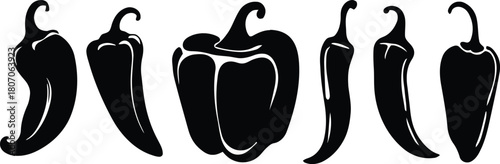 pepper, chili pepper, bell pepper, vegetable, food, ingredient, spice, hot, mild, silhouette, icon, symbol, graphic, design, element, collection, black and white, healthy, organic, cooking, raw, produ