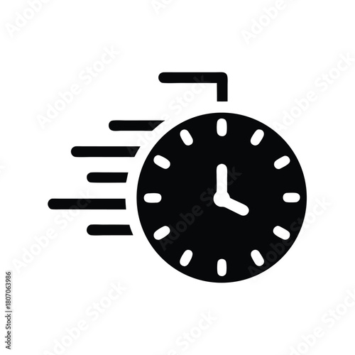 Stylized Speed Clock Icon: Deadline, Urgency, and Time Pressure Symbol on White Background                                                            