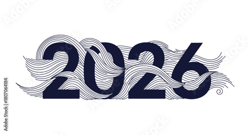 The number 2026 is designed with flowing, stylized wave patterns.