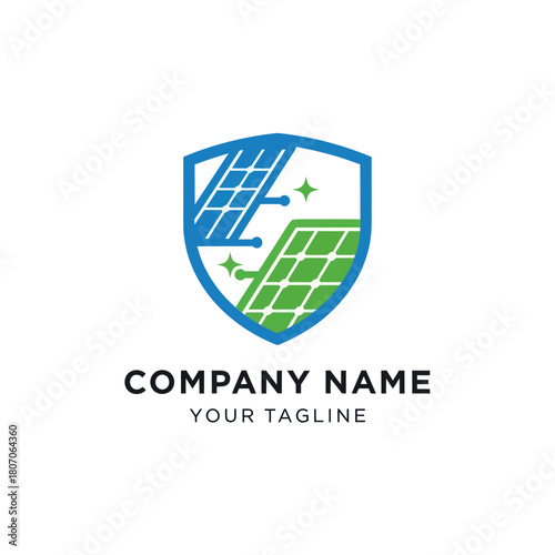 Solar panel shield logo for renewable energy company.