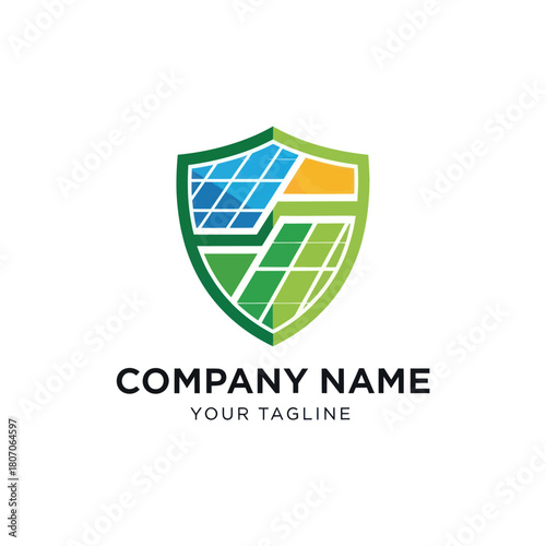 Solar Panel Shield Logo for Renewable Energy Company.
