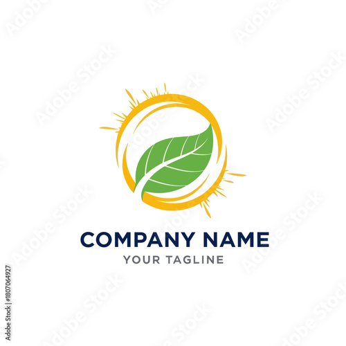 Green Leaf in Golden Circle - A Symbol of Nature and Growth.