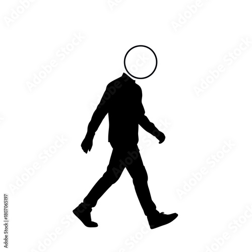Silhouette of a Man Walking with a Circle Head.