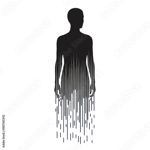 Silhouette of a person dissolving into abstract lines.