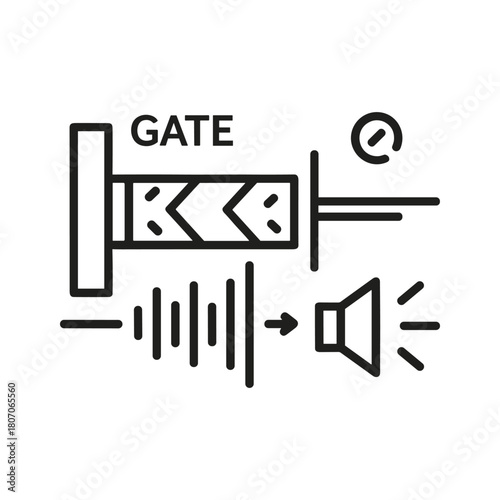 Audio gate effect icon with sound wave and speaker isolated on
