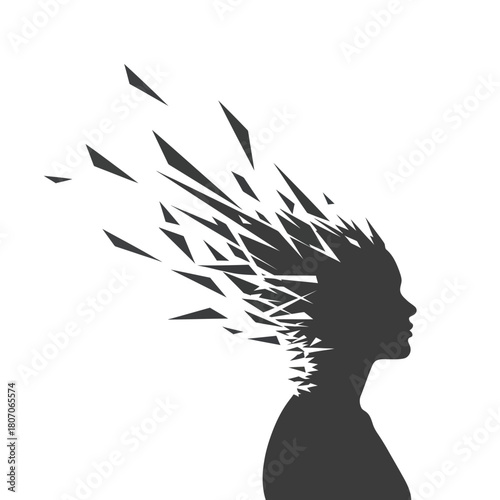Silhouette of a woman with fragmented hair representing mental health.