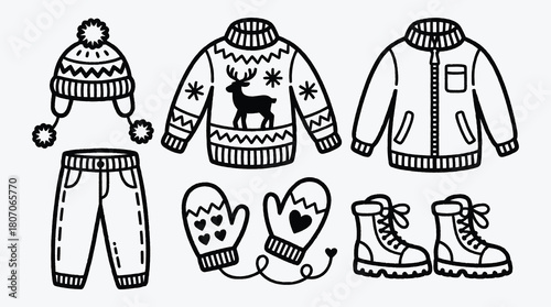 Winter Clothes Collection Vector Illustration for Design and Decoration Ideas
