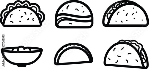 taco icon set silhouette style minimal vector art illustration on a white background
