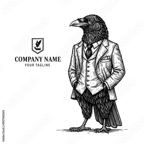 Sophisticated Raven Dressed in a Formal Suit and Tie Emblematic of Business and Professionalism.