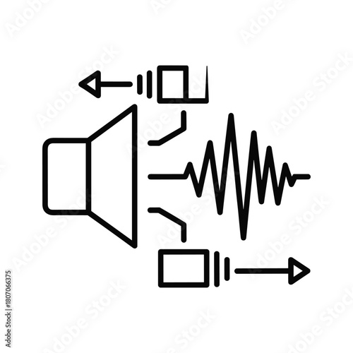 Sound wave emanating from a speaker icon, representing audio signal transmission and analysis