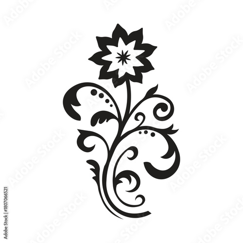 Wallpaper Mural Elegant black floral ornament with a decorative flower and swirling leaves. Perfect for design projects, tattoos, logos, and decorative artwork Torontodigital.ca