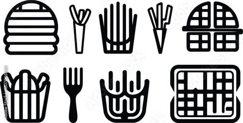 waffle fries icon set silhouette style minimal vector art illustration on a white background

