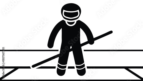 Stylized Pictogram of a Sweeper with a Broom, Silhouette Against a Blank Background                                                                   