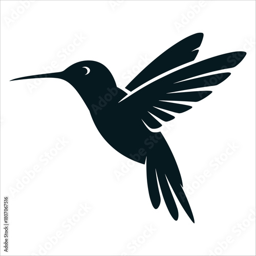 Silhouette of a hummingbird in flight isolated on
