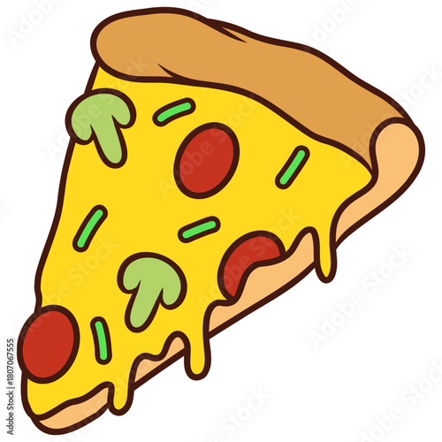 Cartoon Pizza Slice with Pepperoni and Mushrooms