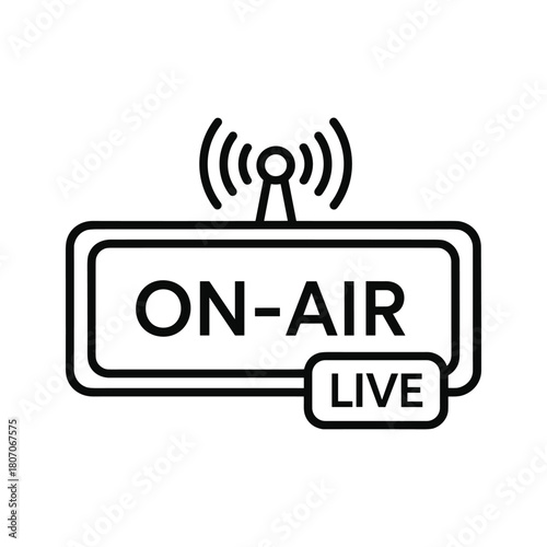 On air live sign with radio waves and live notification