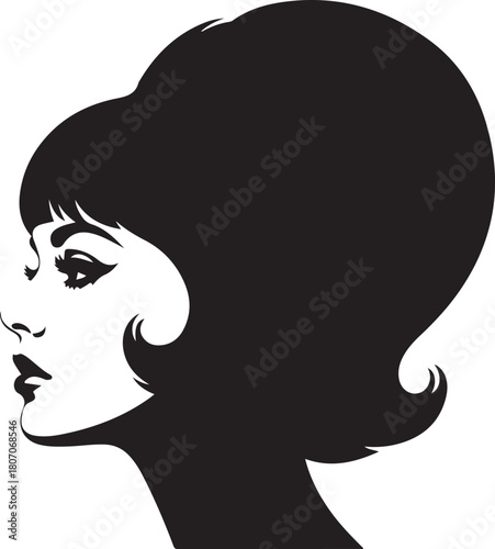 Profile silhouette of a woman with voluminous retro hairstyle and dramatic makeup