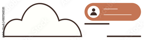 Cloud outline with user profile module, text placeholders, and horizontal bars. Ideal for cloud computing, data management, user interaction, technology, storage, online profiles and simplicity