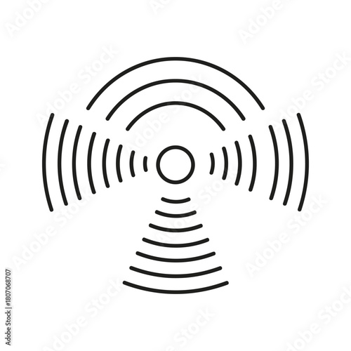 Abstract representation of radio waves emanating from a central point, isolated on