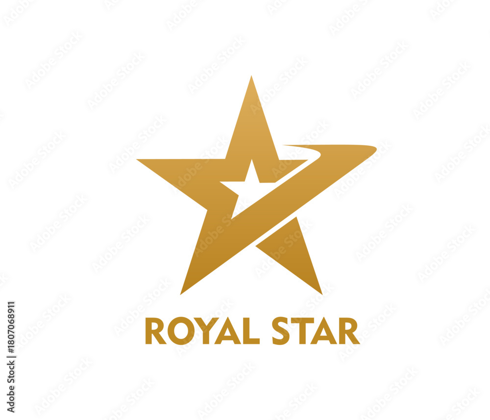 Obraz premium Golden royal star graphic icon or badge. Company success graphic icon, business star geometric vector emblem. Brand leadership award abstract symbol or sport team identity luxury sign