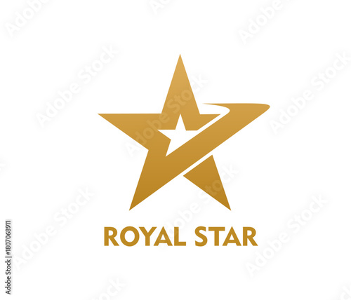 Golden royal star graphic icon or badge. Company success graphic icon, business star geometric vector emblem. Brand leadership award abstract symbol or sport team identity luxury sign