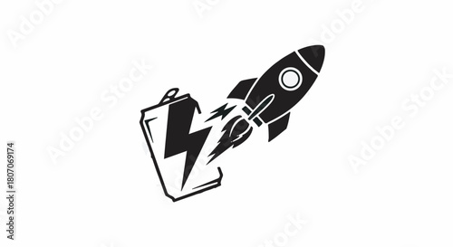 Energy drink rocket launching with lightning bolt for powerful boost