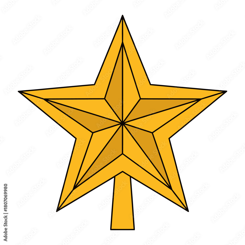 Obraz premium Vector Illustration of a Golden Christmas Star Tree Topper, Festive Holiday Ornament and Bright Decoration Icon