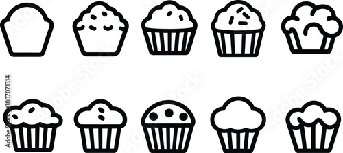 muffin icon set silhouette style minimal vector art illustration on a white background
