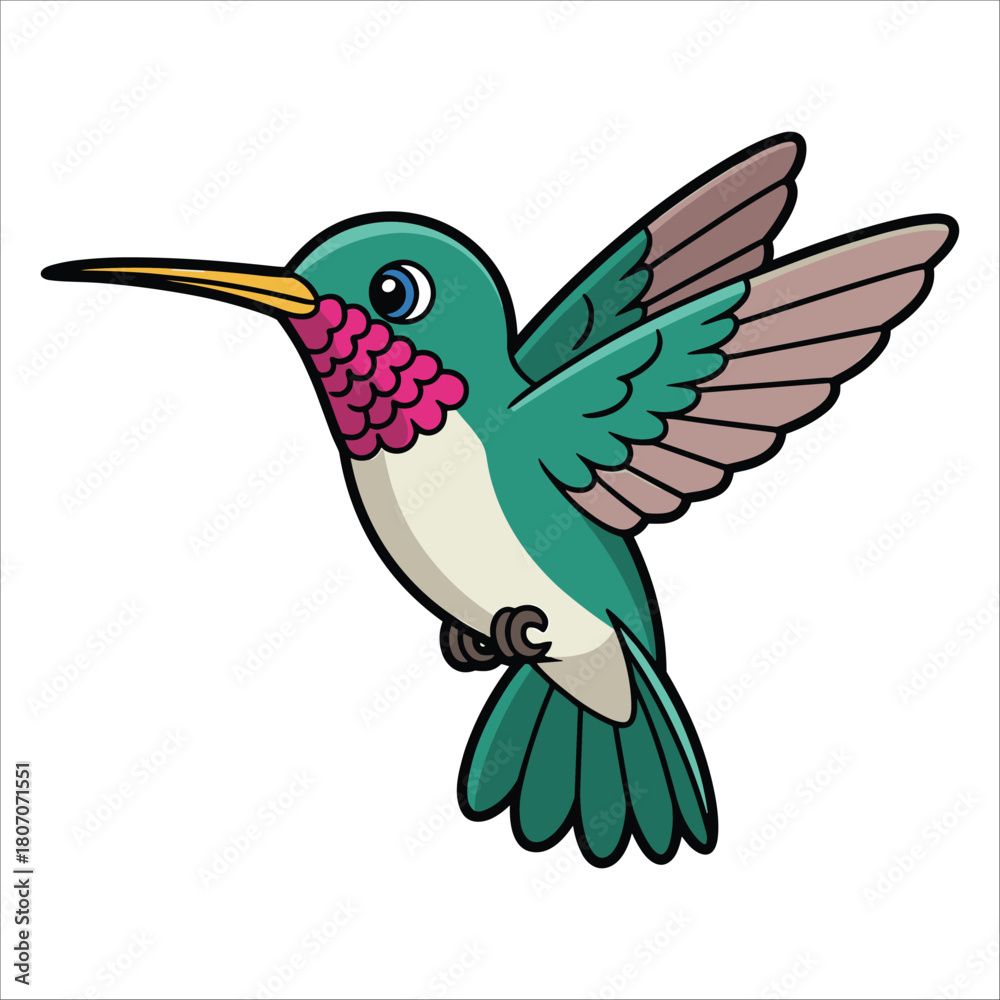 Obraz premium Cartoon hummingbird with colorful feathers isolated on