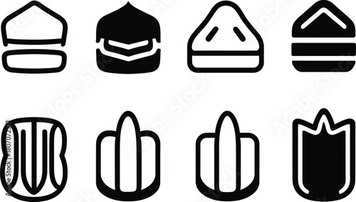 onigiri icon set silhouette style minimal vector art illustration on a white background
