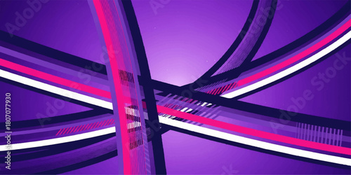 An abstract technology vector background features a purple glowing wave design with colorful light motion and speed lines through a dark space texture wallpaper