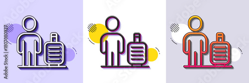 Baggage line icon. Halftone dotted pattern. Gradient icon with grain shadow. Man with travel luggage sign. Journey bag claim symbol. Line baggage icon. Various designs. Vector