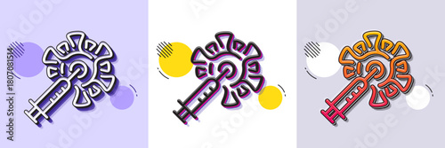 Coronavirus vaccine line icon. Halftone dotted pattern. Gradient icon with grain shadow. Corona syringe sign. Covid jab symbol. Line coronavirus vaccine icon. Various designs. Vector