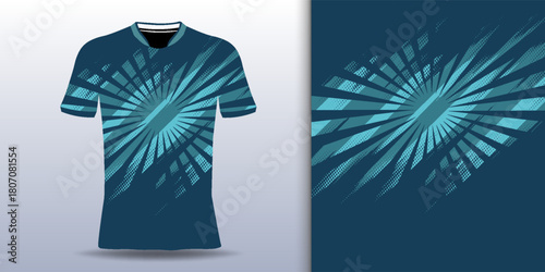 T-shirt mockup with abstract grunge stripe line sport jersey design for football, soccer, racing, esports, running, in gray green color