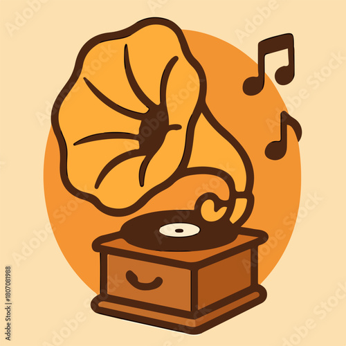 Vintage gramophone phonograph music player cozy halloween retro icon