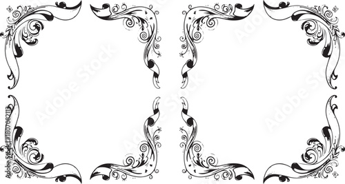 Four ornate floral corners with intricate designs and swirls