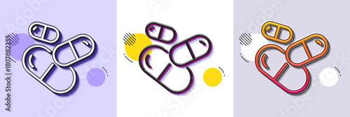 Capsule pill line icon. Halftone dotted pattern. Gradient icon with grain shadow. Medical drugs sign. Pharmacy medication symbol. Line capsule pill icon. Various designs. Vector