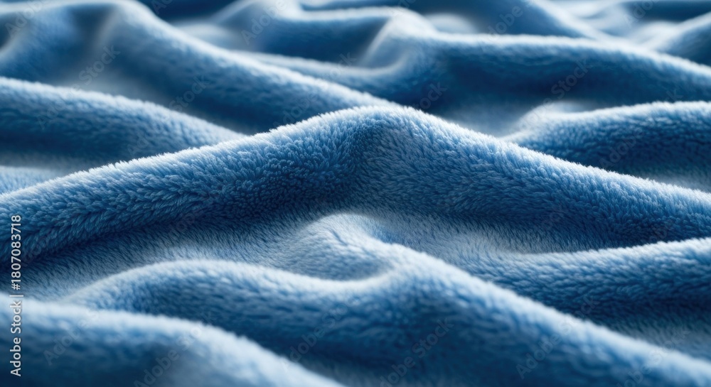 Fototapeta premium Close-up of soft, light blue fleece fabric, draped in waves