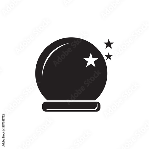 Magic crystal ball future. Witch and magic symbol, monochrome vector illustration, isolated on white background