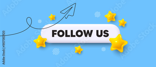 Follow us search bar. Share plane line icon. Follow us tag. Special offer sign. Super offer symbol. Search button with 3d stars. Vector