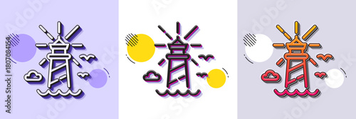 Lighthouse line icon. Halftone dotted pattern. Gradient icon with grain shadow. Beacon tower sign. Searchlight building symbol. Line lighthouse icon. Various designs. Vector