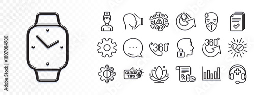 Service, Smartwatch and Education idea line icons for web app. Glare of light effect. Message icon. Pack of Coronavirus, Lotus, Doctor pictogram icons. Transform, 360 degrees, Handout signs. Vector