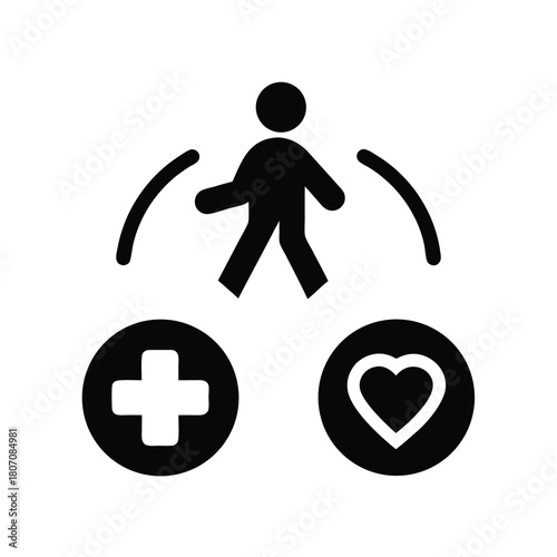 Walk for Health: Icon depicting physical activity linked to healthcare and well-being.                                                                