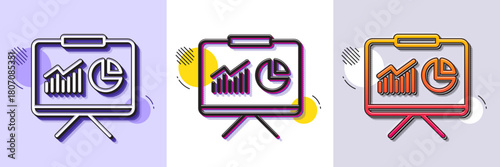 Presentation board line icon. Halftone dotted pattern. Gradient icon with grain shadow. Report chart or Sales growth sign. Analysis and Statistics data symbol. Line presentation icon. Vector