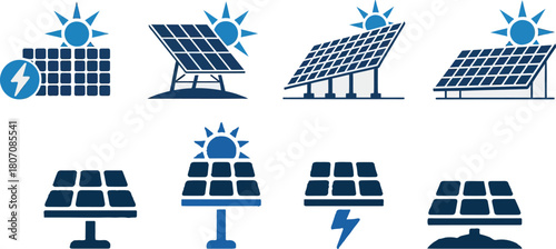 Solar Panel Icon Set – Clean Energy, Photovoltaic, Sun-Powered Electricity