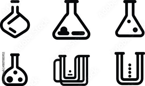 chemical flasks silhouette style minimal vector art illustration on a white background
