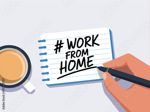Work From Home Concept Written on a Notebook with Coffee