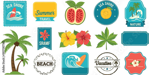 Collection of Tropical Themed Vector Graphics for Summer Designs and Elements