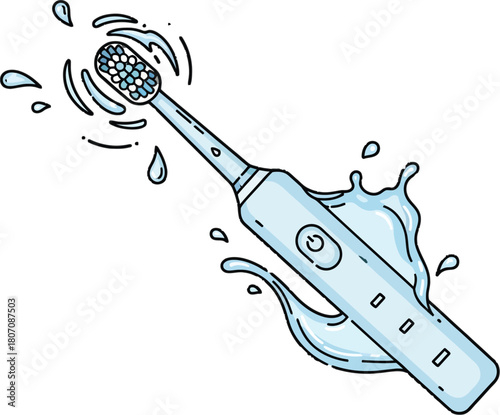 Electric toothbrush with water splashes for dental hygiene concept